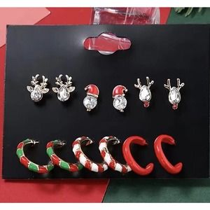 Christmas Delicate 6 Pairs Set Of Woman’s Stud, Hoop Earrings